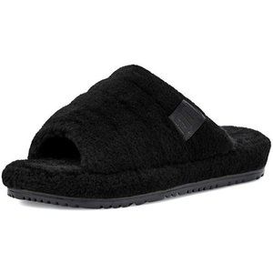 NEW UGG Mens Size 9, Women's 11 Fluff You Open Toe Slippers, Black